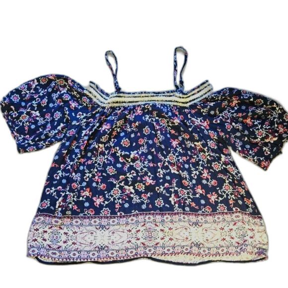 JOLT Womens Off the shoulder, blue with floral print blouse Size XXL Plus size. - Picture 6 of 6